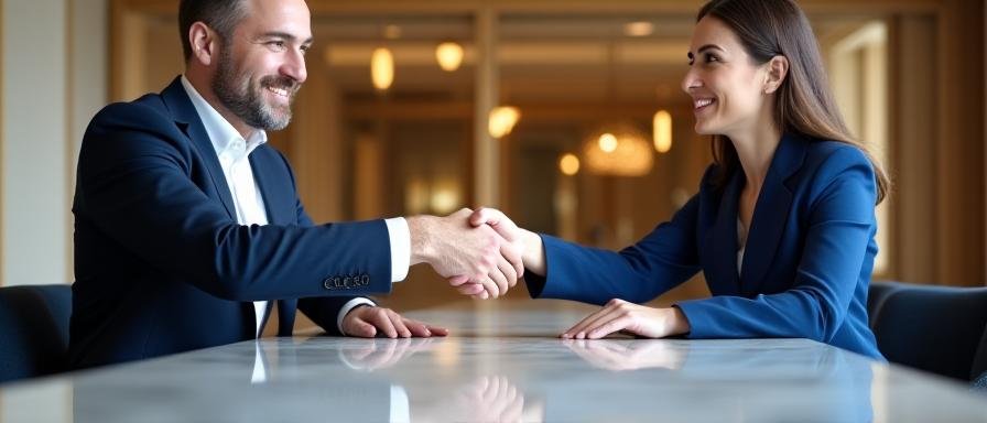 Successful financial consultants discussing portfolio growth