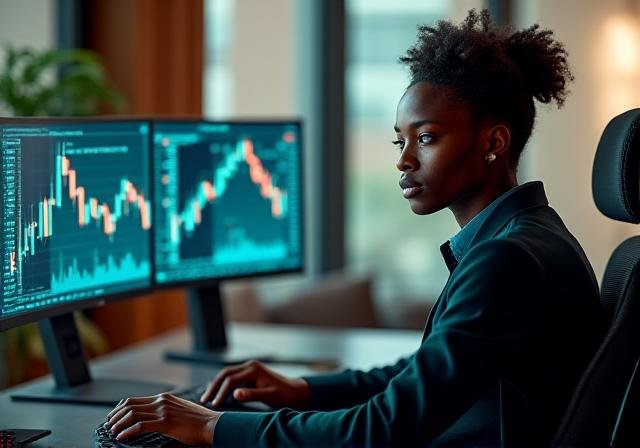 A focused trader analyzing data with calm composure